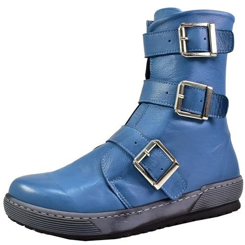 Andrea Conti Damen Stiefelette Biker Boot DREI Riemen Schnalle sportlich 0066009, Größe:38 EU, Farbe:Blau