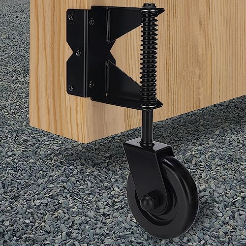 Gate Wheel Spring-Loaded Gate Caster Kit for Wooden PVC Fences, Heavy Duty Gate Helper Wheel, Outdoor Rolling Fence Gate Support Wheel Rollers Kit, 4.3-Inch, Black (Right)