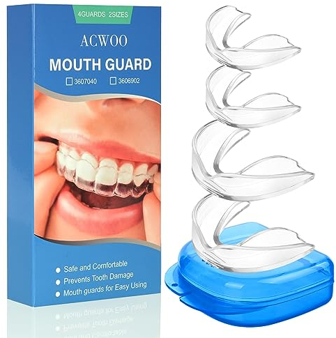 ACWOO Gouttiere Dentaire Bruxisme 4Pcs, Protecteurs Buccaux, Protege Dent Bruxisme, Gouttiere pour Dent Sans BPA, Protege Dent Nuit, pour Arrêter le Bruxisme, TMJ, avec un Boite Gouttiere Dentaire