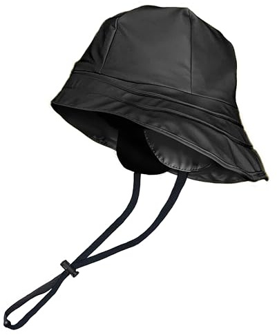 Toutacoo Regenhut, wasserdicht, Schwarz, breite Krempe, mit Kinnriemen und Ohrenschutz, innen Fleece (01- Schwarz)