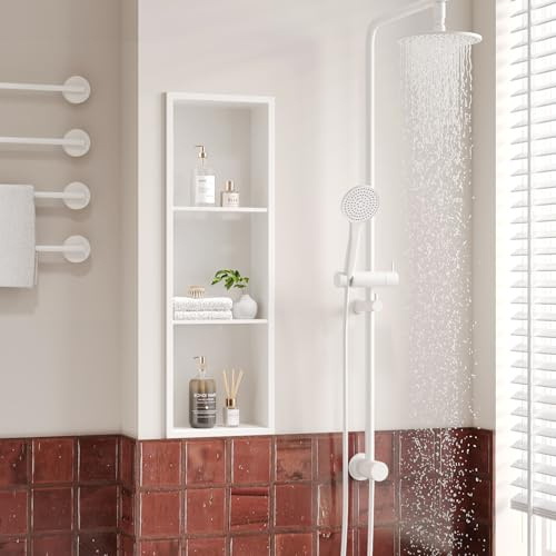 Neodrain 304 Stainless Steel Shower Niche Wall Insert 90 x 30 cm | 3-Tier Shelf Shower Storage for Bathroom Renovation, White