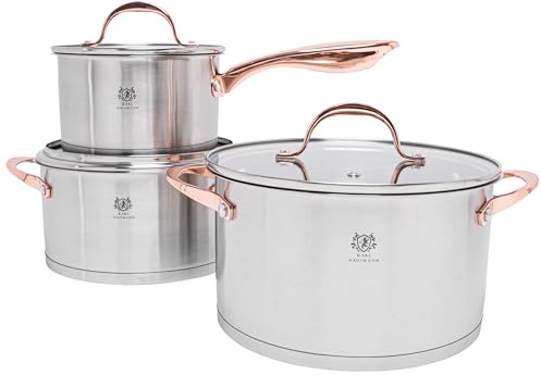 KARL HAUSMANN Topfset Induktion Edelstahl 3-Teilig - Kochtöpfe für Alle Herdarten - Kochtopf Set mit Glasdeckel - Töpfe mit Messskala - Topf Set - Kochtopfset - Topfsets - Pots - Induktionstöpfe
