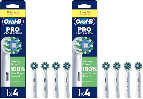 Oral-B Pro Cross Action Electric Toothbrush Head, X-Shape and Angled Bristles for Deeper Plaque Removal, Pack of 8 Toothbrush Heads, White
