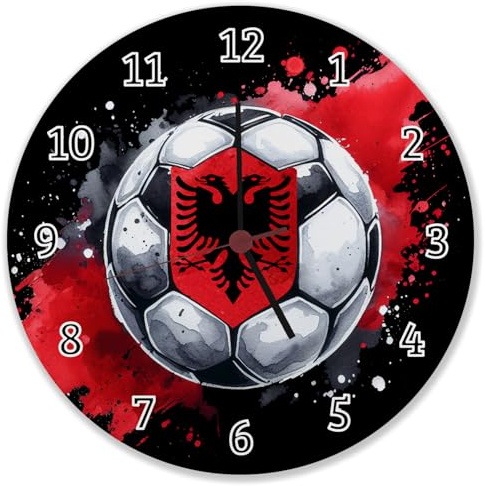 speecheese Fußball Albanien Wanduhr Flagge Nation Sport Ball schwarz-rot Adler Ländersymbol