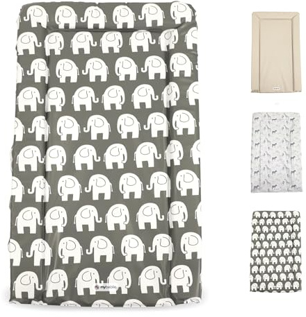 My Babiie Changing Mat - Padded, Waterproof, Raised Edges, Easy Wipe Clean, Baby Nappy Change Mat - Grey Elephants