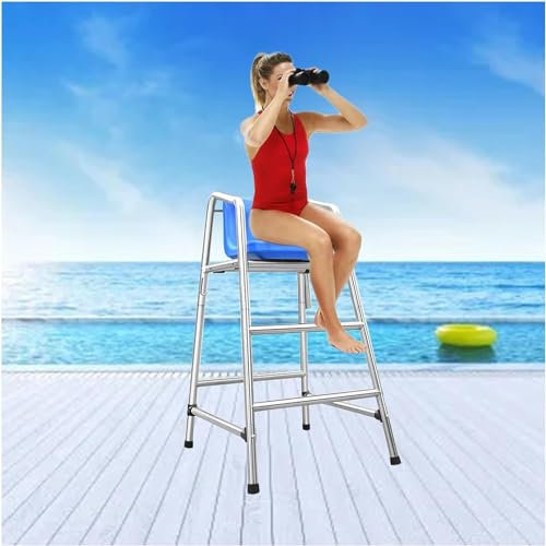 SAFWELAU Taburete alto Escalera para Piscina Elevad 180 cm/150 cm/120 cm de alto Silla de salvavidas para piscina Patio playa lago, suministros para salvar vidas, Silla salvavidas elevada de acero ino