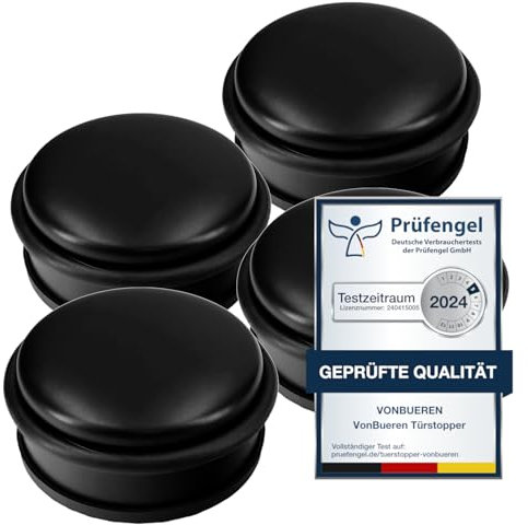 4 x Türstopper Boden schwarz 1,2 kg schwer VonBueren | ca. 10,5 x 5 cm | Tür Stopper aus Edelstahl/Metall