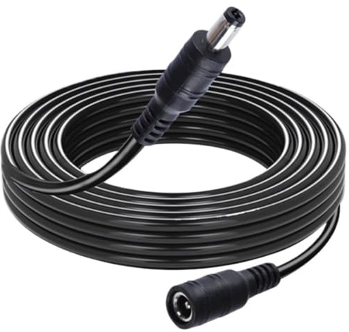 TECHZOCO Cable de extensión de alimentación CC, Cable alargador Alimentación CC, Compatible con CCTV, DVR, Tira LED, Router, Pantallas, Sensores, Alexa, 12V CC 2A MAX,DC 5.5 x 2.1 mm, Negro, 3 Metros