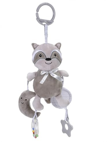 Jouet Musical Bébé à Suspendre, Jouet Poussette Bébé, Chat d'Activités avec Anneau de Dentition et Miroir, Jouet éducatif Sensoriel Musical Bébé 0 3 6 Mois, Jouet d'Éveil Naissance Bébé Interactif