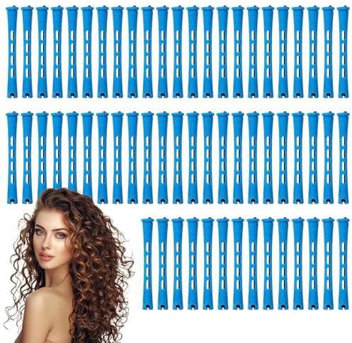 60 piezas de varillas de onda fría azules para rizar el cabello, varillas de plástico largas, fáciles de usar, sin calor, duraderas, perfectas para rizos hermosos, ondas y volumen
