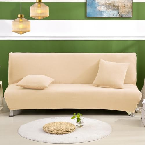 SUIOKPO Copridivano Senza Braccioli, Copridivano 2-3 Posti Senza Braccioli Elasticizzato Universale, Fodera Per Futon A Tinta Unita, Protezione Per Mobili Per Divano Pieghevole, Divano,Beige,S
