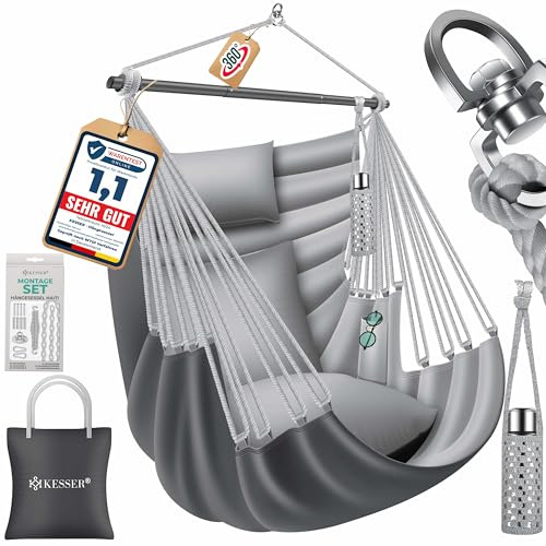 KESSER® Hängesessel Haiti 150kg Traglast, Hängestuhl 360° Drehung, Hängeschaukel Indoor-Outdoor UV-beständig & Wasserfest, Pflegeleicht, Inkl. 2 Kissen, Tragetasche, Flaschenhalter & Montage-Set