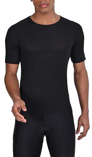 TCA Men's T-Shirts Short Sleeve Cycling Base Layer Mens Activewear – Super Breathable See-Through Mesh Gym Top – Tight Fit Undershirt Running Top Men - Black Stealth, XXL