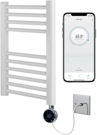 Greened House White Electric WiFi Heated Towel Rail 400mm W x 600mm H