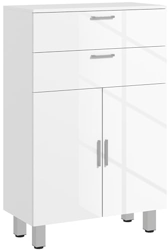 kleankin Mobile Bagno con 2 Cassetti e Armadietto con Ripiano Regolabile, Mobiletto Bagno per Sala da Pranzo, Salotto, Soggiorno, Cucina, 60x30x93 cm, Bianco