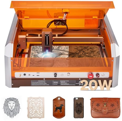 VEVOR Graveur Laser 20 W Machine Gravure et Découpe Laser avec Caméra Intégrée, Zone de Travail 40 x 40 cm, Vitesse de Gravure 30000 mm/min, pour Bois, Cuir, Verre, Papier, Certains Métaux, Classe 1