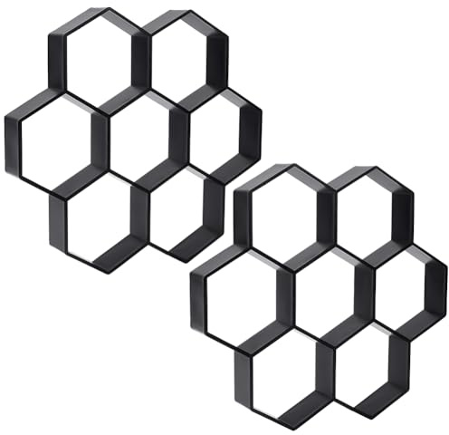FINGERINSPIRE 2 Pz Confezione di Stampi e Forme Esagonali in Plastica per Calcestruzzo, Stampi per Pietre Nere Calcestruzzo per Pavimentazione in Cemento Fai da Te per Giardino e Patio in Plastica