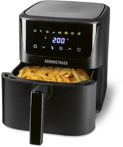 GOURMETmaxx Heißluftfritteuse 6,5 L, 1600 W schwarz – digitale Airfryer Fritteuse mit LED-Touchdisplay & Timer | fettarm frittieren, grillen & backen