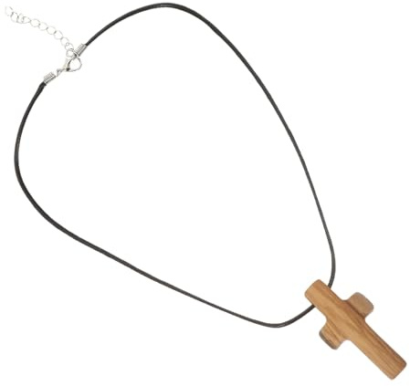 WATIIFUFU Trähängehalsband Herrhalsband Dam Korsberlock Korshänge Ornament Religiöst Halsband Snöre Träsmycken Träkorssmycken Påskhalsband Andligt Halsband För