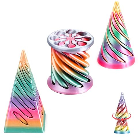 Impossible Cone - 3PCS 3D Printed Fidget Toy Set, Spiral Cone Fidget Toy & Pyramid Passthrough Sculpture, Stress Relief Desktop Decorations Cone Fidget Toy
