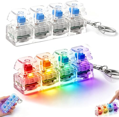 2 PCS Teclado Fidget Toys, Juguete Fidget para Teclado, 4 Botón Llavero Antiestrés con Luz LED, Lavero Fidget Sensorial Divertido Juguetes, Llavero de Te-clado FID-Get, para Alivio del Estrés (M2)