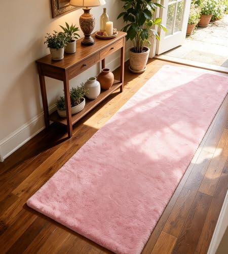 VOFUSHON Alfombra Salón 60 x 180 cm Rosa Suave Lavable