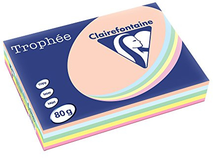 Clairefontaine Trophee Ramette de 500 feuilles papier couleur 80 g A4 Pastel Rose Canari Vert Bleu Saumon