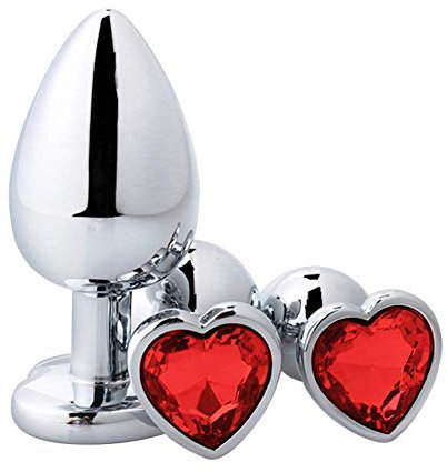 SXOVO Set di Plug Anali Grandi + Medi + Piccoli Giocattoli di Culo in Metallo di lusso Kit di Plug Anali in Cristallo a Forma di Cuore SM Plug Anali per Adulti Donna Uomo Regali Sessuali (Rosso)