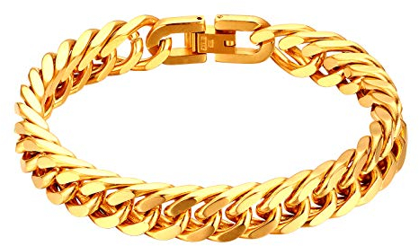 JewelryWe Schmuck Herren Armband Edelstahl Panzerkette Armband schwer Glieder Link Kettenarmband 21CM Armkette Armreif Gold