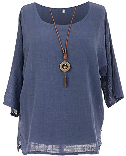 Storm Island® Stylist Italian Ladies Cotton Top Necklace Women Tunic Dress Shirt (Denim, 16-18 UK)