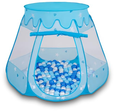 Selonis Tenda 105X90cm/100 Palline Castello Con Palline Colorate Per Bambini, Blu:Azzurro/Blu/Perla