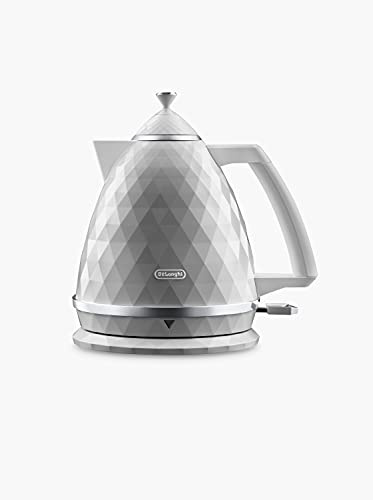 De'Longhi Brillante Esclusivo bollitore elettrico, capacità 1,7 l, base rimovibile senza fili, filtro anticalcare, spegnimento automatico per una maggiore sicurezza, KBJX2001.W, bianco