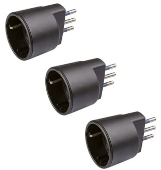 Poly Pool POLYPOOL | Presa Schuko Adattatore Presa Tedesca Spina 10A 2P+T e Presa 10-16A 2P+T (Standard Italiano 10A e Tedesco 16A con Terra Laterale) - 3 Adattatori Neri - PP0433.13