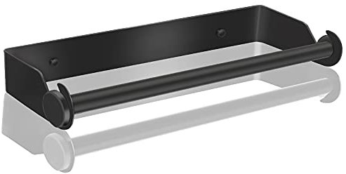 DDS-DUDES Self Adhesive Kitchen Paper Towel Holder，Kitchen Roll Holder Under Cabinet Wall Mounted ，No Drilling Cupboard Roll Holder ，Stainless Steel Paper Rack for Home Kitchen Bathroom (Black)