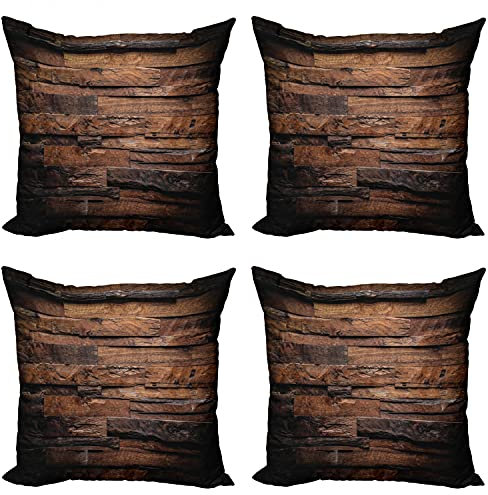 ABAKUHAUS Schokolade Kissenbezug Set (4 Stück), Raue Dunkle Holz, moderner doppelseitiger Digitaldruck, 45 cm, Braun Dunkelbraun