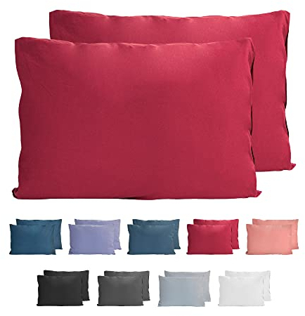 Komfortec 100% Baumwolle Kissenbezüge 2er Set 40x60 cm, Superweicher Premium Jersey Kopfkissenbezug 150 g/m², Kissenhülle, Aurora Rot