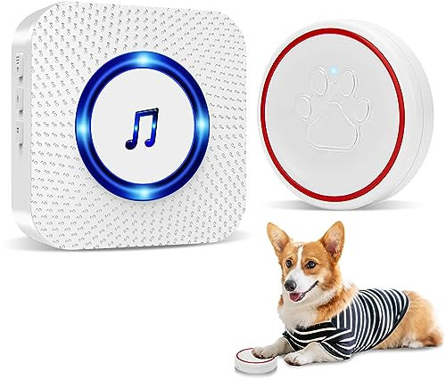 ChunHee Dog Door Bell - Doggie Doorbell Puppy Training - Dog Bells Toilet Training Smart Buttons Dog Clicker Operating at 500Feet with 55 Melodies 5 Volume Levels Velcro Installation 1Receiver 1 Bell