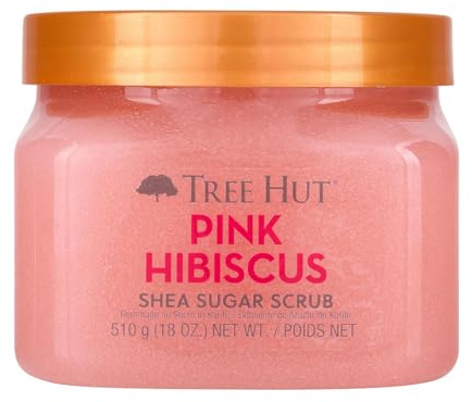 Trädhatt rosa hibiskus shea sugar skrubba | Peeling kroppsskrubb tar bort död, torr hud för en mjuk och återfuktad känsla | närande viktig kroppsvård | 532 ml