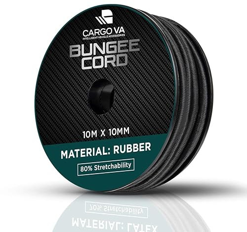 CargoVA - Cuerda elástica 10mm 10m Negra - Cuerda expansora 80% Elasticidad - Cuerda Resistente a la Intemperie para remolques, toldos, Lonas y más