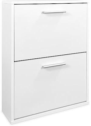 Somnia Descanso - Zapatero con 2 Puertas, Mueble para Zapatos Estrecho, Modelo Elenor, Acabado en Color Blanco, Medidas: 73 cm (Alto) x 54 cm (Ancho) x 18 cm (Fondo) Práctico y Funcional