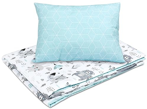 Bellochi Kinderbettwäsche 100x135, Kinderbettdecke 100x135 Set mit Kissen, Kinderdecke 100x135 weich und atmungsaktiv - aus 100% Baumwolle - Animaland