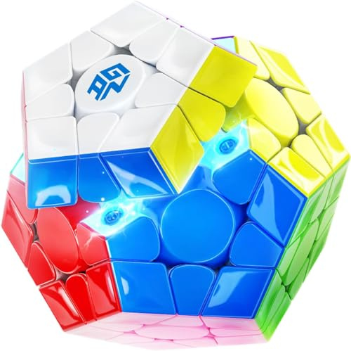 GAN Cubo Magico Megaminx Magnético Magalev Cubo, Speed Cube con 184 imanes, 6 Niveles de Elasticidad Puzzle Niños Adulto Negro en la Parte Inferior,Superficie UV