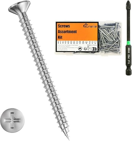 Suneke 100PCS #6 X 2 High Hardness Drywall Screws, Stainless Steel 304, Fine Thread, Phillips Drive, Bugle Head, Wood Screws with Organizer Box & 1 Phillips PH2#2 Long Bit