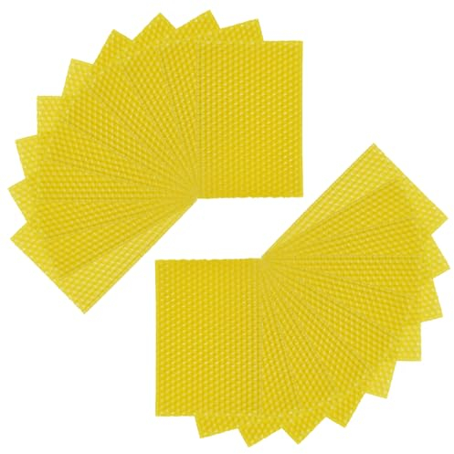 20 Stück Reine Bienenwachsplatten, Mittelwände Wachsplatten zum Gestalten und Verzieren von Kerzen DIY, Bienenwachs Kerzen Bemalen für Imker Rähmchen Kerzenherstellung Tauf Kommunionskerzen 13.2x9cm