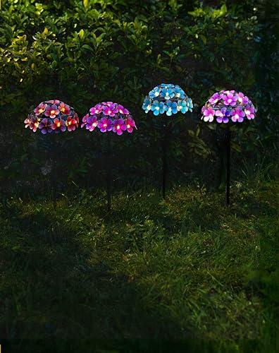 Garden Mile 4pc Flower Solar Stake Lights Decorative Pathway Lighting for Outdoors Waterproof Garden Solar Ornaments Brightly Coloured Flower Stake Light Set Outdoor Lighting Decorations