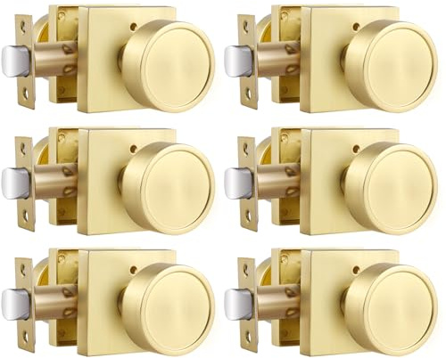 Haidms Gold Door Knobs Interior, Zinc-Alloy Heavy Duty Round Brushed Gold Privacy Door Knobs for Bedroom Modern Bathroom Interior Door Lock Bulk(6 Pack)