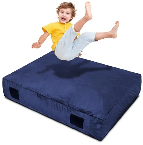 Homewell Crash Pad – Soft Velvet Cover Sensory Crash Pad for Kids with Durable Shock-Absorbing Foam, Machine Washable Cover, Ultimate Comfort and Safety for Kids, Adults and Pets (Blue, 3' x 4')
