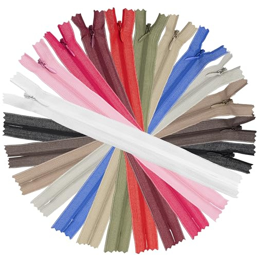 Aerzetix - C77798 - Set di 12 Cerniere a Spirale 25cm N°3 Invisibili Non separabili con cursore - Cerniera Lampo - in Colori Assortiti - in Nylon
