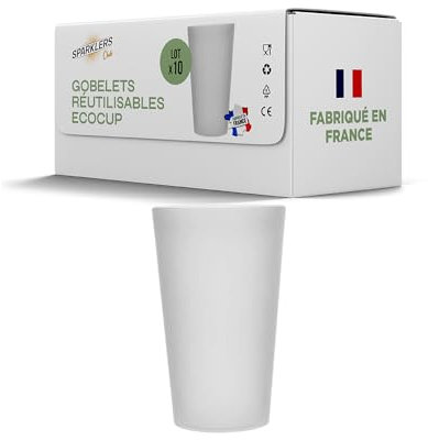 SPARKLERS CLUB Lot de Gobelets Réutilisables Givré ECOCUP 30cl -150 Lavages au Lave Vaisselle - Verre Bière Réutilisable en Polypropylène - Gobelet Eco Cup pour tout évènement (10, 30cl)