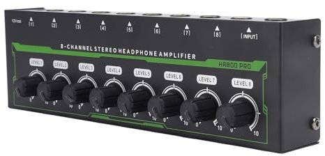 Amplificador de Auriculares Estéreo, Amplificador Estéreo Portátil de 8 Canales con Luz RGB para Studio Family KTV (Enchufe de la UE 100-240V)